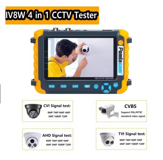 POMIACAM CCTV Tester IV8W IV8C 4 IN 1 8MP AHD TVI 4MP CVI Analog Security Camera Tester Monitor with PTZ UTP Cable Test