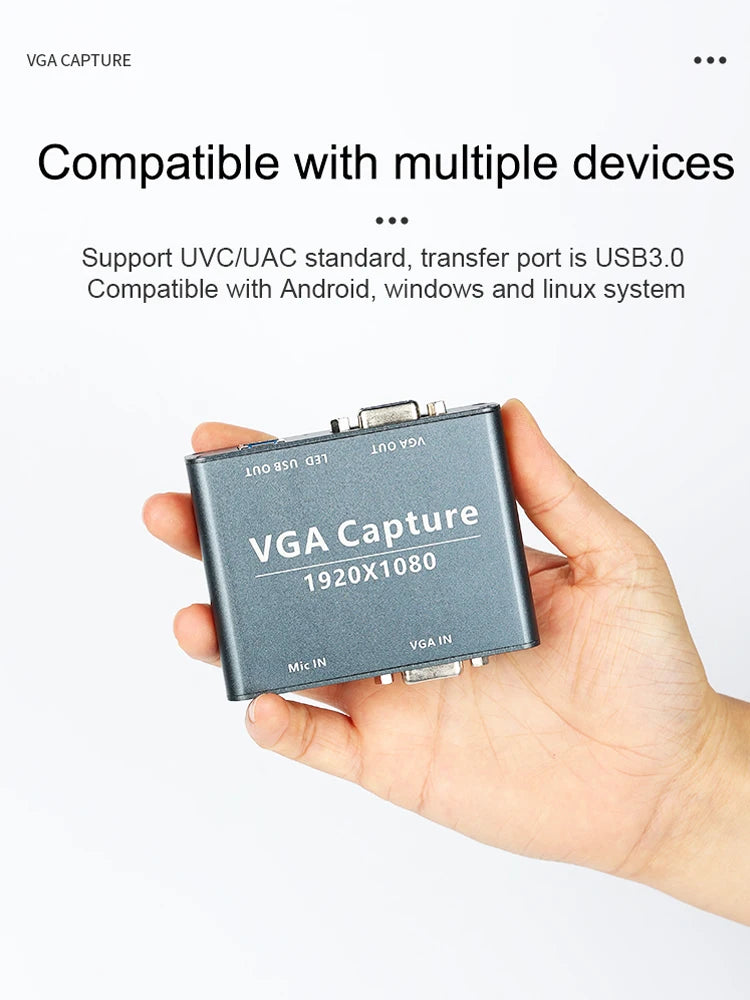 Support Wholesale, support OEM Device Driver Free VGA digital converter VGA to USB adapter video capture card 3.0 USB 2.0 VGA -compatible video Recorder 1080P