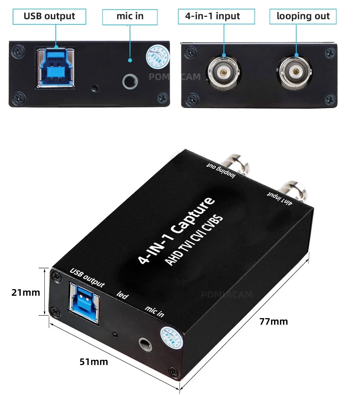 AFN-4in1 Video Capture card 4 in 1 AHD CVBS CVI TVI to USB 3.0 Video Converter 1080P 60FPS For OBS /PotPlayer supports lossless loop out